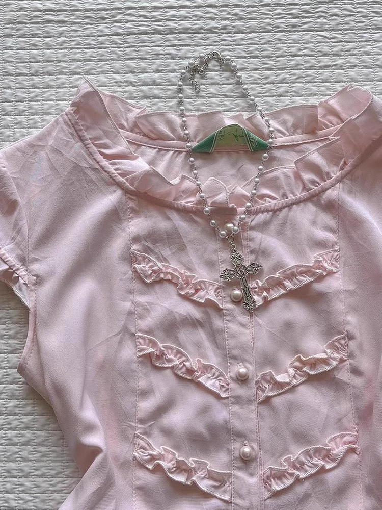 Slim Fit Short Sleeve Slimming Sweet Cool Flower Top - Image 3