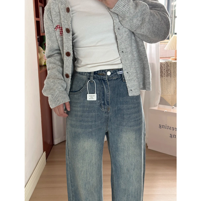 Retro Blue Wide Leg Jeans Women's Spring And Autumn High Waist Loose - Image 5