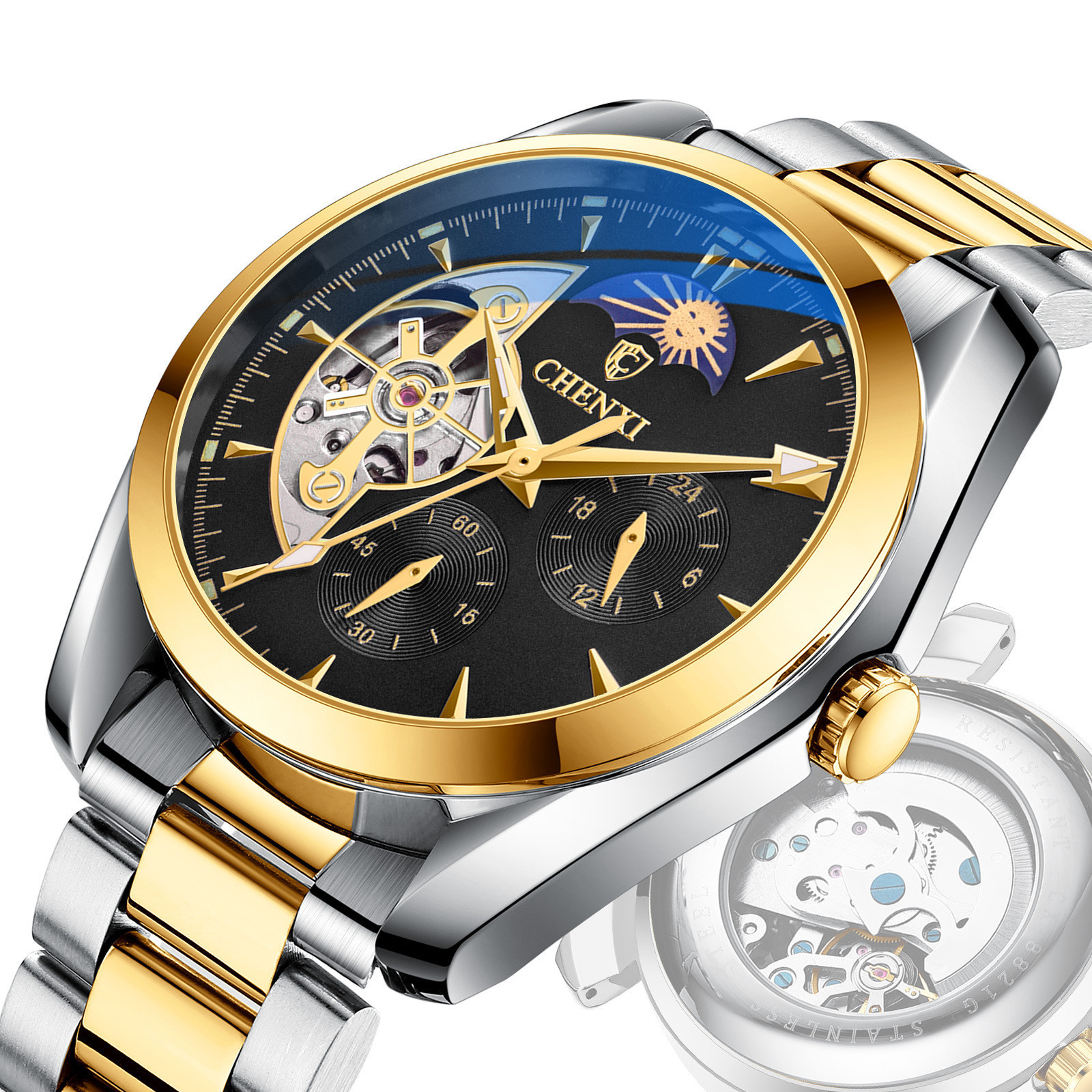Men's Hand Waterproof Sun Moon And Stars Automatic Hollow Mechanical Watch - Image 7