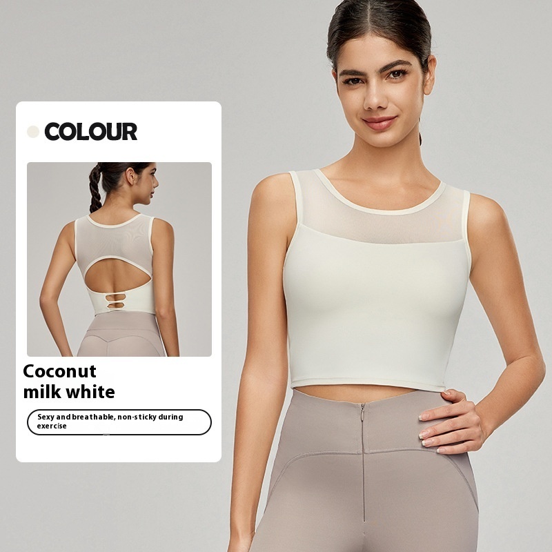 Splicing Mesh Beauty Back Yoga Vest - Image 3