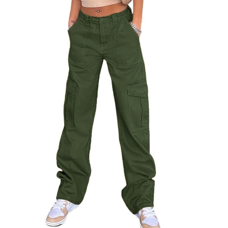 Stylish Multi-pocket Workwear Straight-leg Trousers High Waist Jeans - Image 5