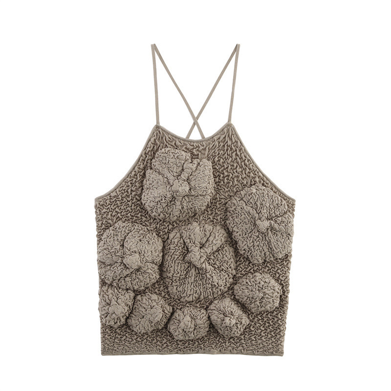 Three-dimensional Flower Design Fluffy Texture Sling Top For Women - Image 6