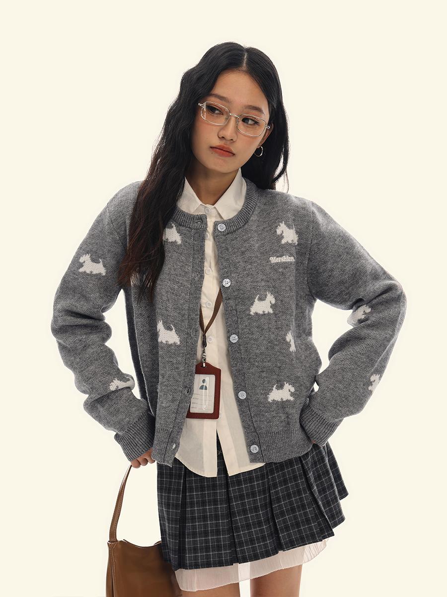 Jacquard Round Neck Cardigan Knitted Sweater – Bild 4