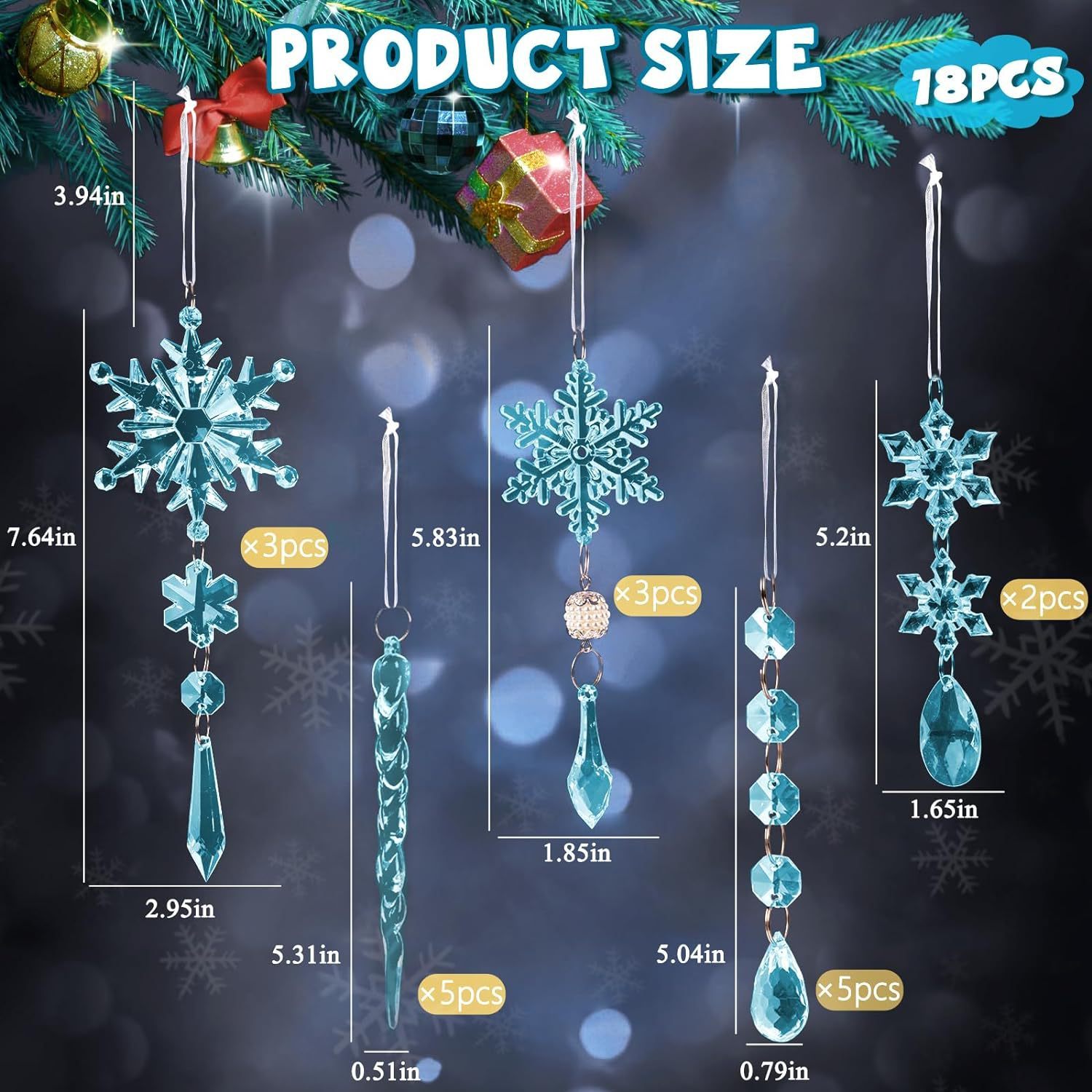 18 Pieces Light Blue Acrylic Snowflakes Icicle Christmas Tree Decoration Pendant - Image 4