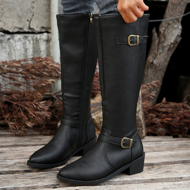 Large Size Thick Heel Square Buckle Test Zipper Boots Women - Image 6