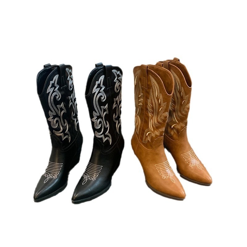 Embroidered Mid-calf Retro Cowboy Boot Women - Image 7