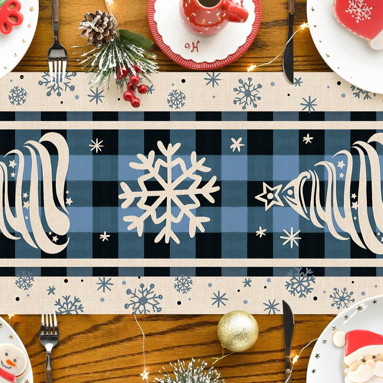 Christmas Trees Merry Xmas Table Runner, Seasonal Winter Holiday Kitchen Dining Table Decoration For Indoor Outdoor Home Party Decor 13 X 72 Inch – Bild 8