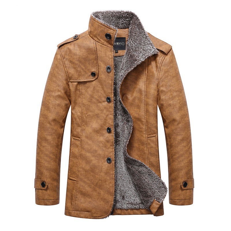 Men's Fashion Lapel Plush Leather Jacket - Image 8