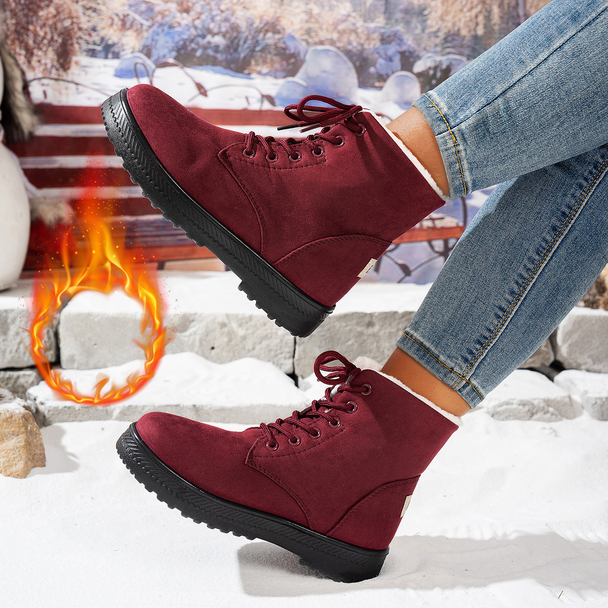 Women's Lightweight Non-slip Lace-up Thickened Warm Snow Boots - Image 3