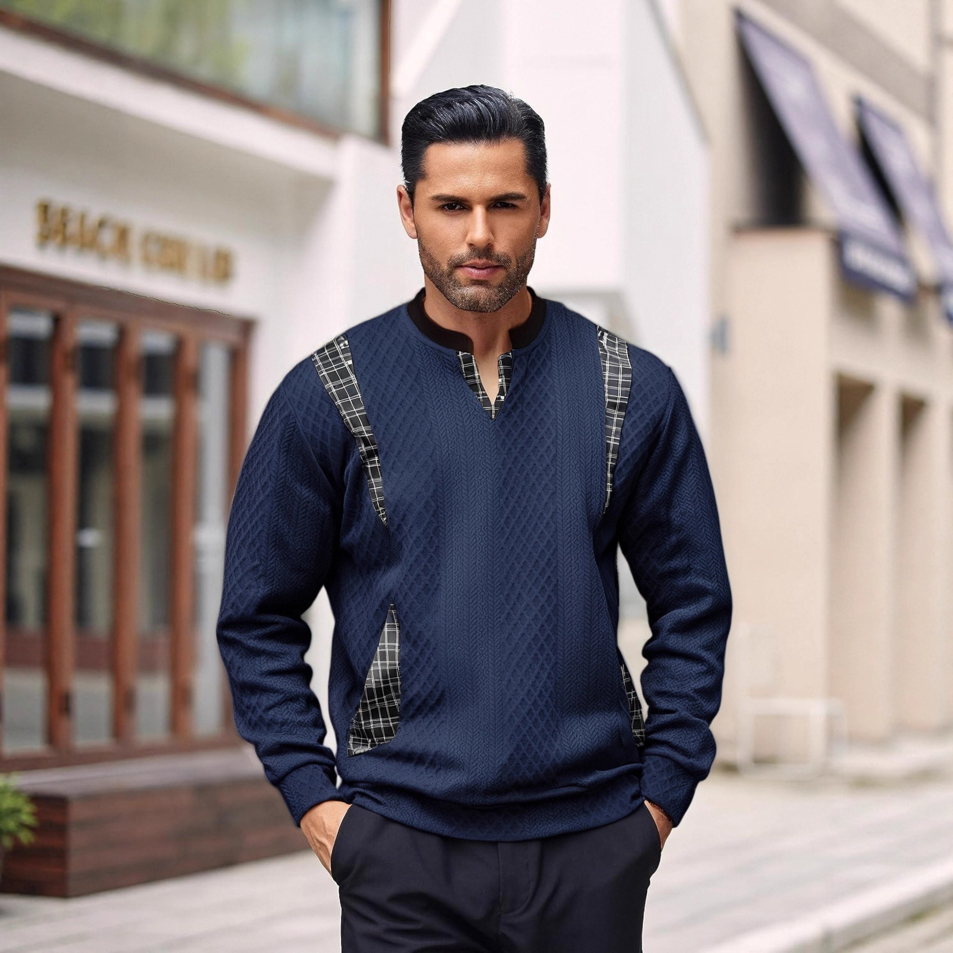 Men's Contrast Color Pullover Sweater — изображение 4