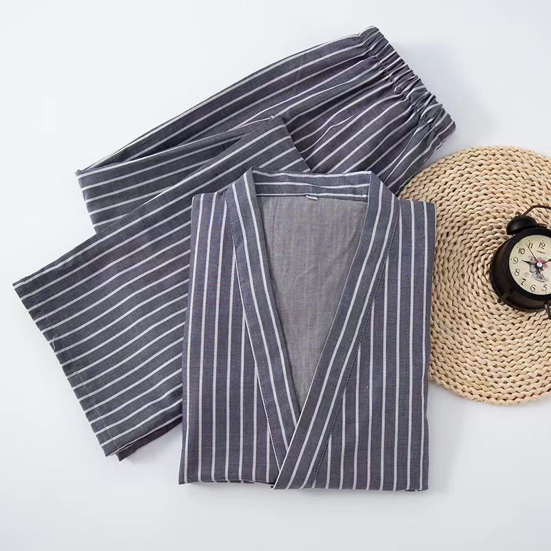 Cotton Double-layer Pajamas Striped Japanese Lace-up Suit - Image 10