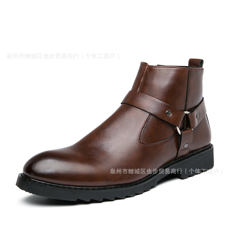 Zipper Pointed British Style High-top Large Size Leather Boots - Image 7