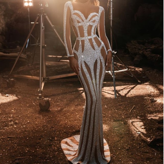 Women's Sprinkled Gold Banquet Dress Package Hip Fishtail Evening Dress – Bild 2