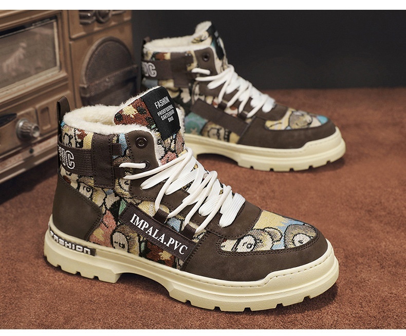 Fleece-lined Warm Martin Boots Worker Boot Men's Motorcycle Boots Student High-top Cotton Shoes - Image 10