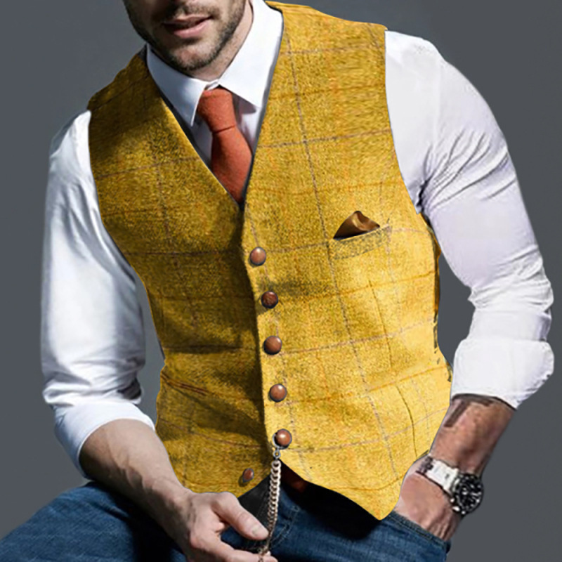 Casual Lapel Plaid Slim Fit Men's Vest Vest — изображение 6