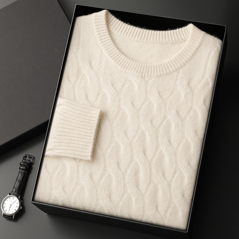 Thickened Men's Cashmere Sweater With Round Neck And Twisted Design - Image 2