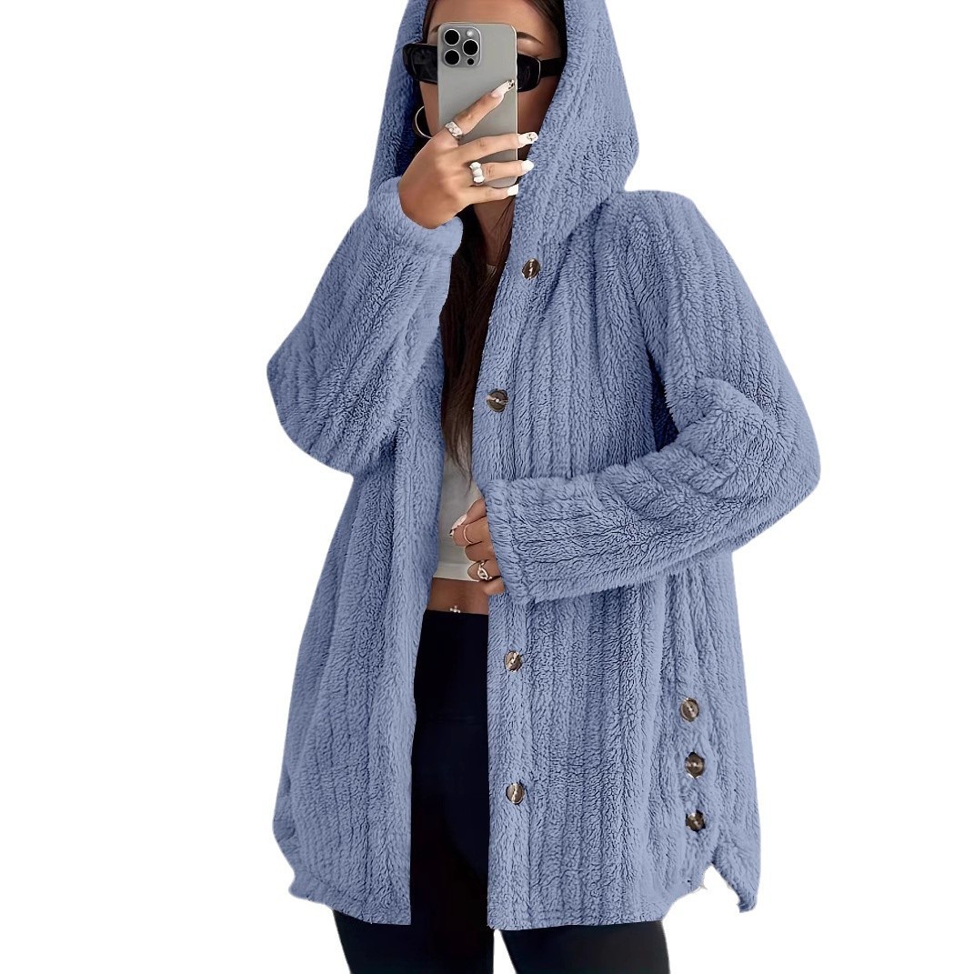 Hooded Loose Plush Coat Women's Regular Sleeve - Image 5