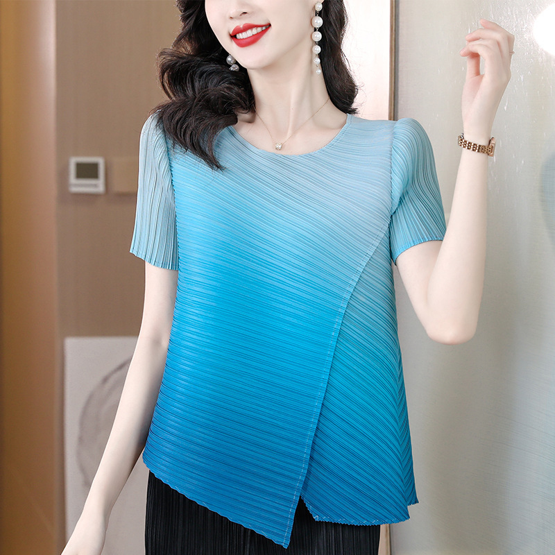 Irregular Fat Gradient Color Mm Loose Slim Fit Design Short Sleeve - Image 3