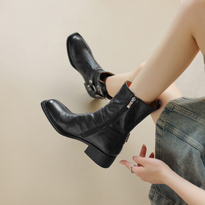 Women's Retro All-matching Chunky Heel Short Boots