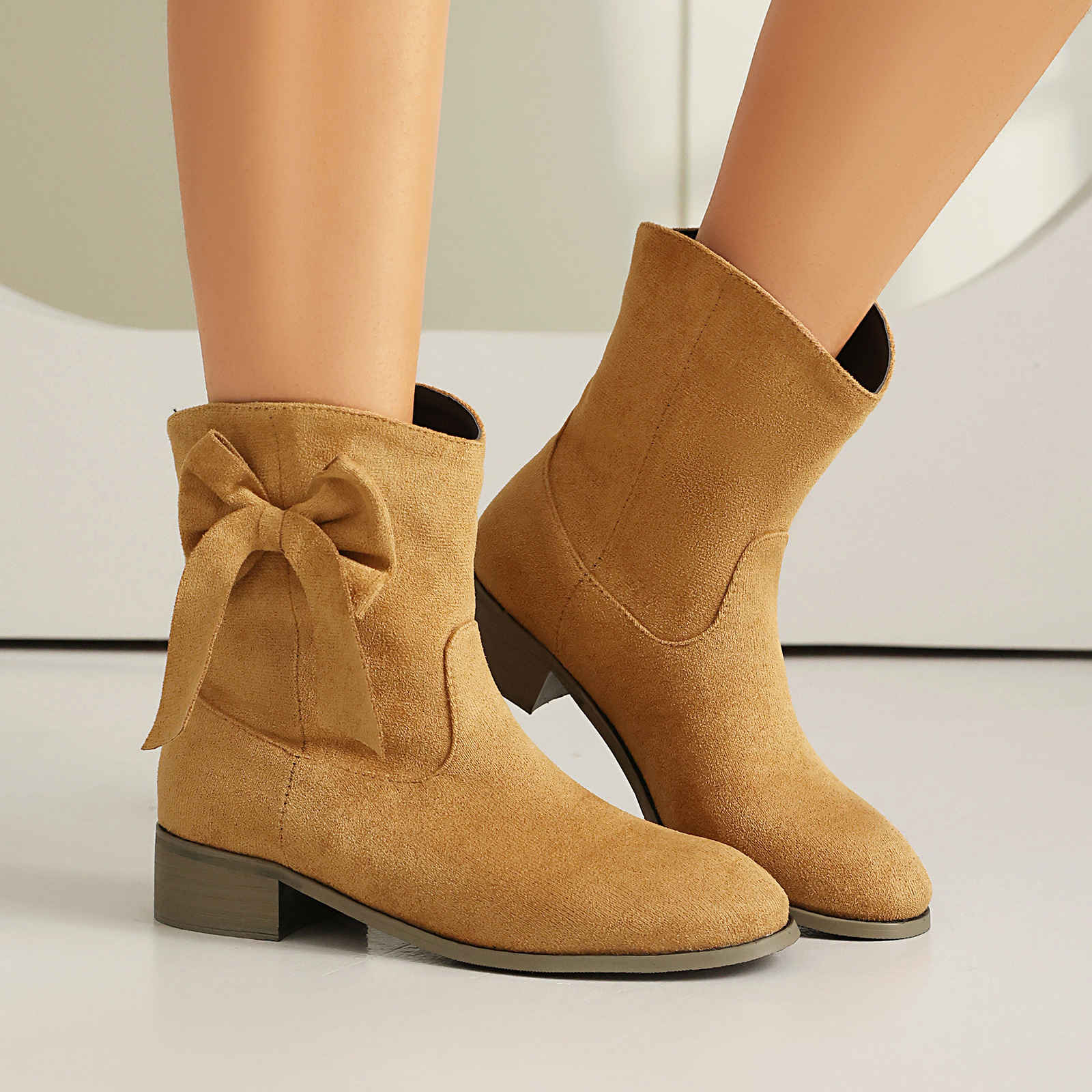 Low Heel Suede Large Size Sweet Bow Casual Boots - Image 4