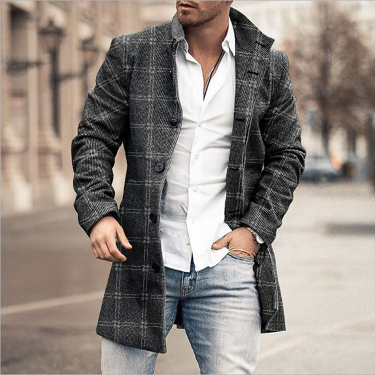 Men's Fashion Casual Tweed Stand-up Collar Coat - Image 5