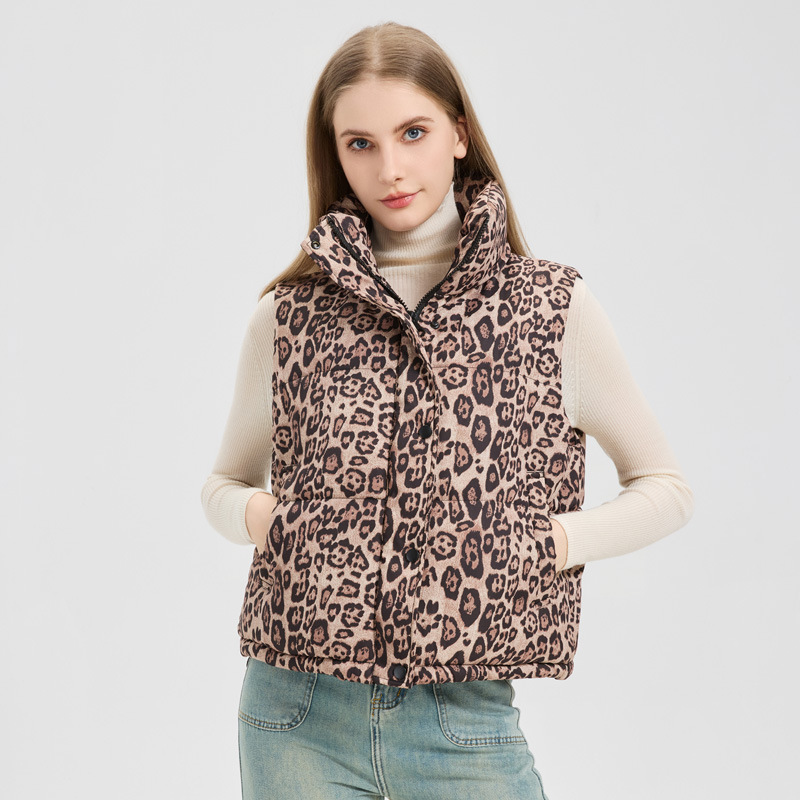 Leopard Print Stand Collar Temperament Cotton Vest - Image 6