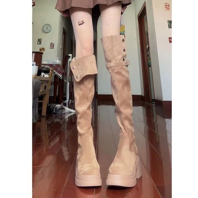 Thick Bottom Increased By Slim Fit Suede Knee-high Boots - Image 2