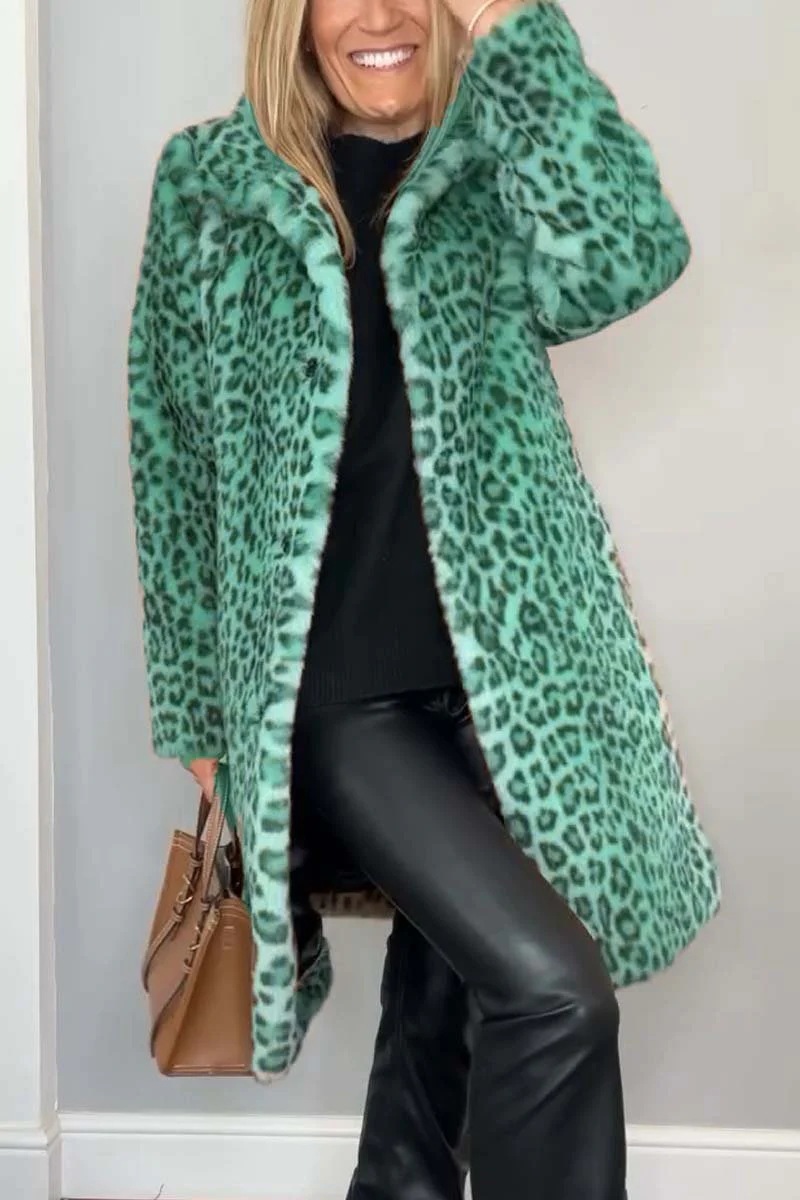 Fall Winter Leopard Print Plush Mid-length Coat - Image 7