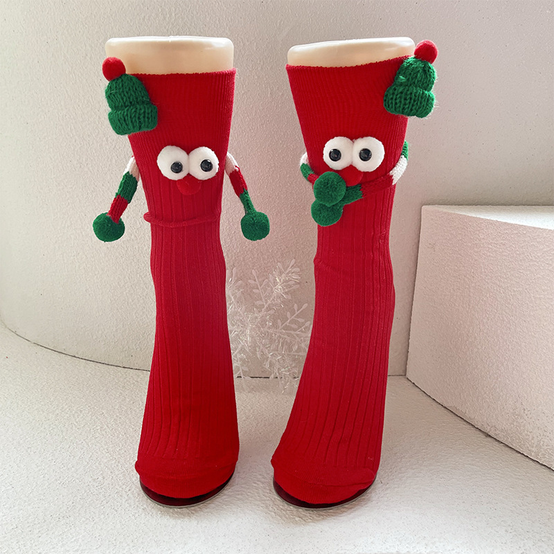 Cute Cartoon Christmas Socks Solid Cotton Middle-tube Socks For Adults And Children - Image 5