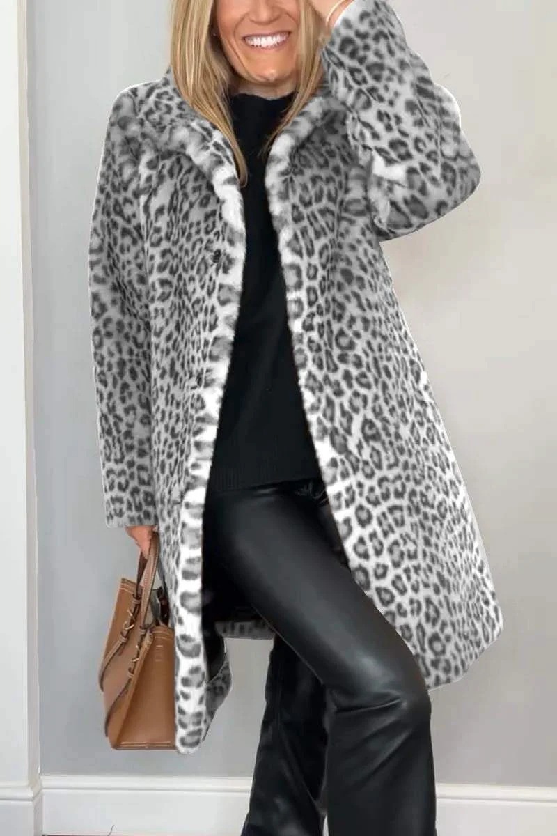 Fall Winter Leopard Print Plush Mid-length Coat - Image 9
