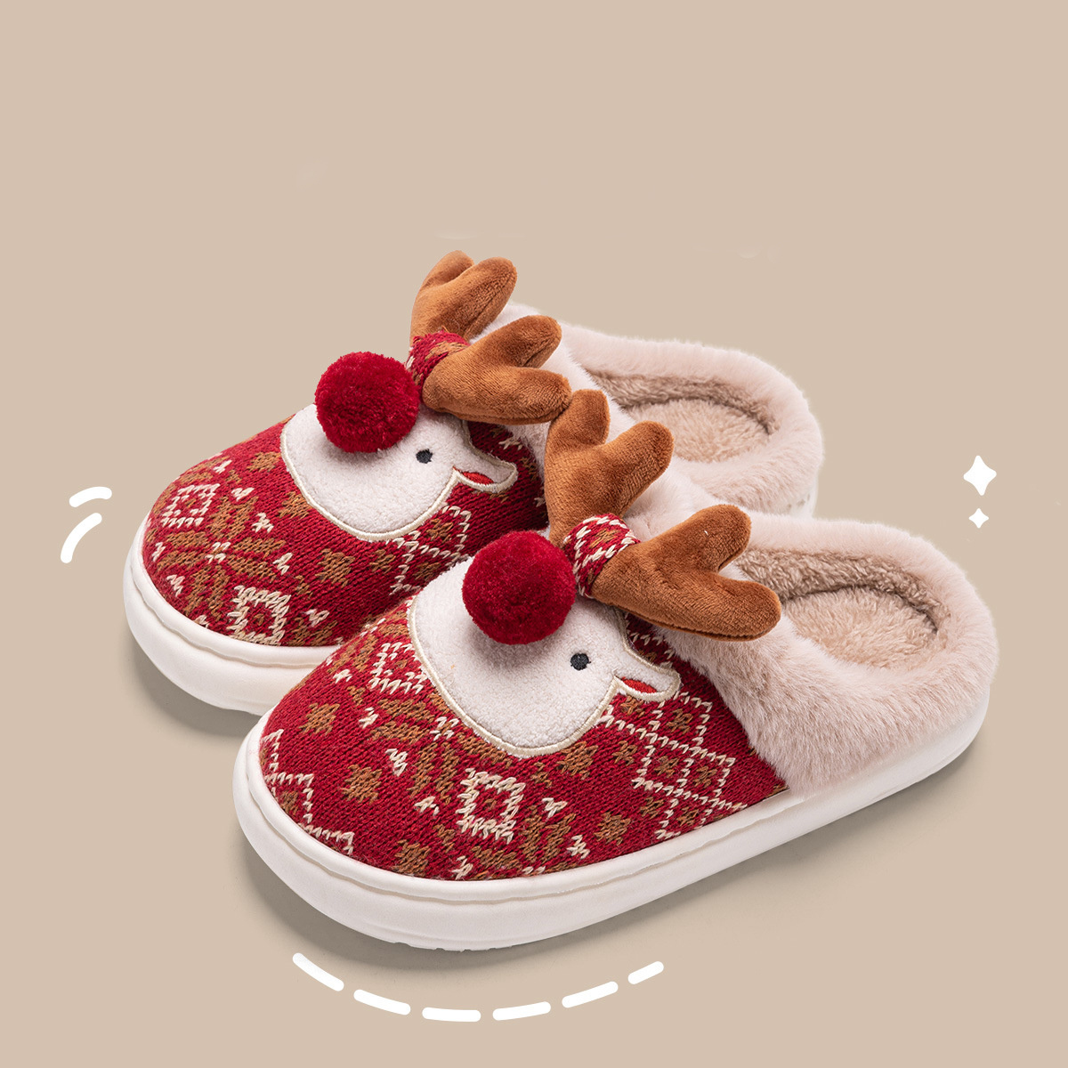 Cute Christmas Elk Plush Slippers Winter Ins Fashion Non-slip Floor Bedroom Home Slippers For Women Fuzzy House Shoes — изображение 8