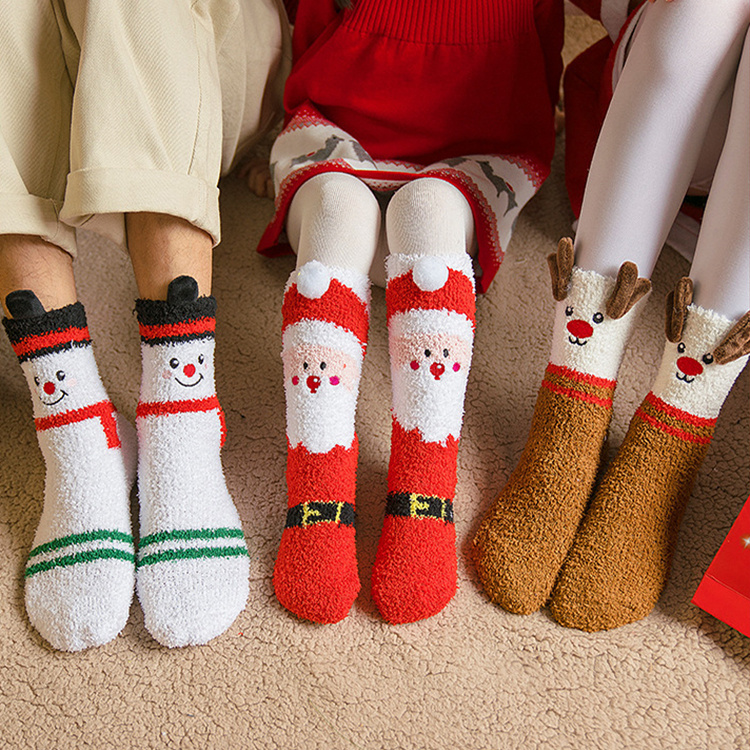 Child Christmas Socks Winter No-shedding Cute Elk Elk Santa Claus Snowman Sleeping Floor Coral Fleece Socks – Bild 3