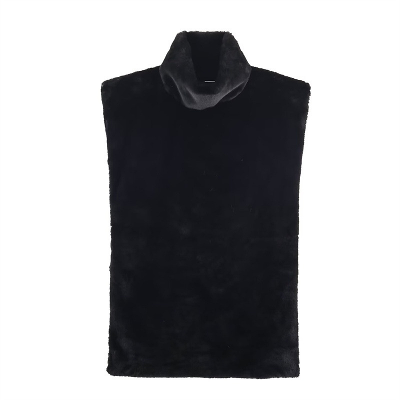 Casual Versatile Solid Color Half-turtle Neck Furry Sleeveless Top Women - Image 7