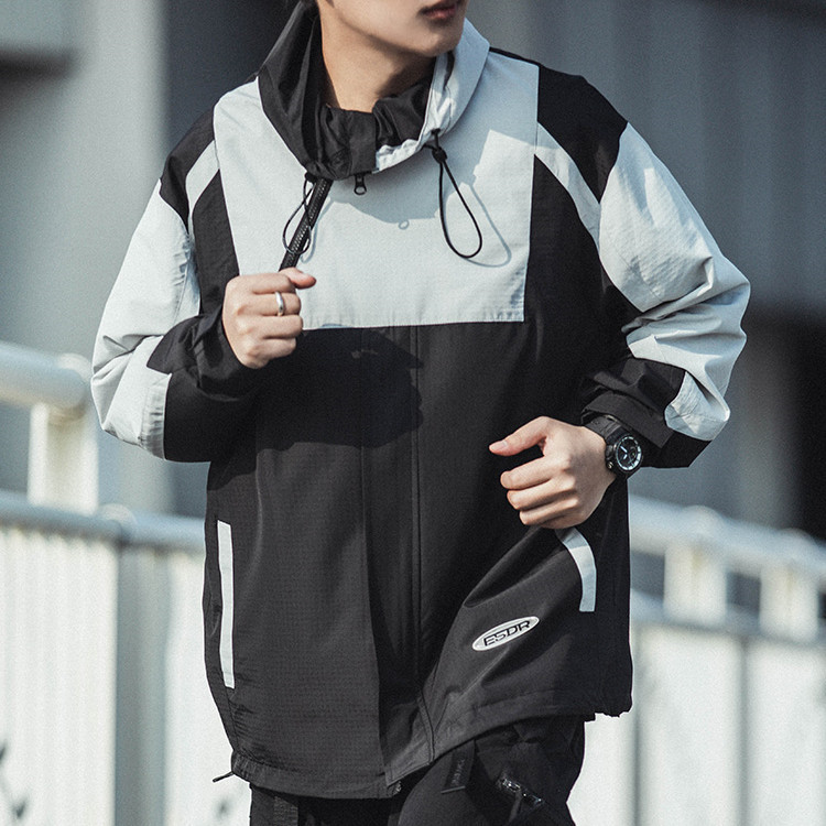 Men's Oversized Hooded Utility Slant Zip Pullover Jacket - Image 3