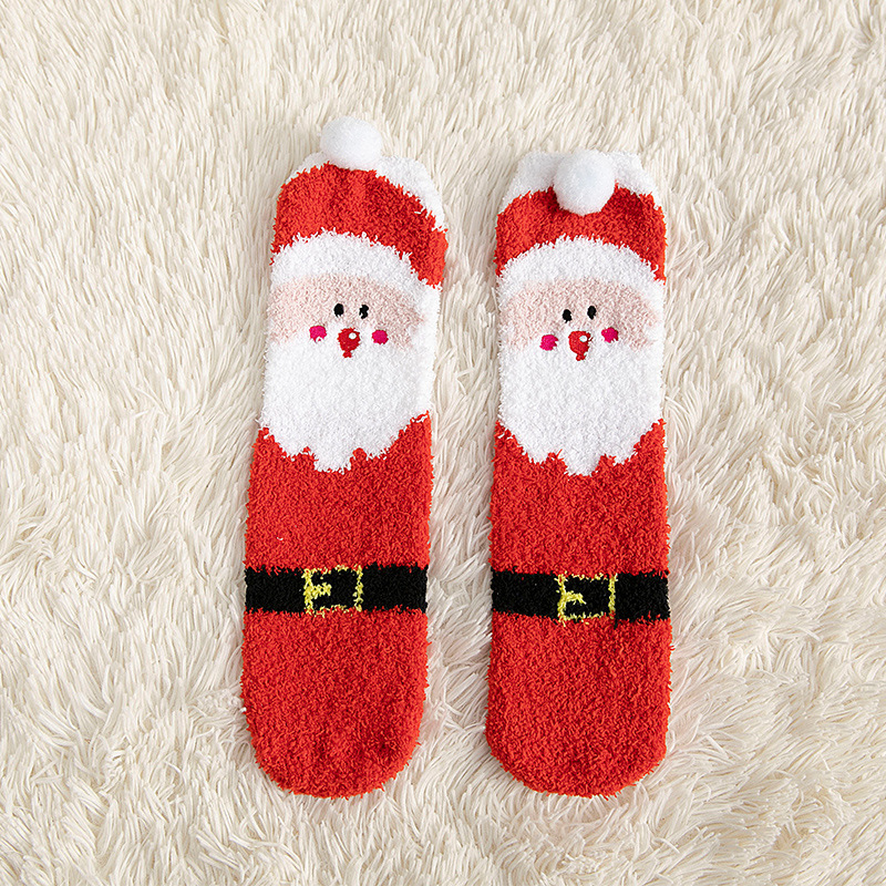 Child Christmas Socks Winter No-shedding Cute Elk Elk Santa Claus Snowman Sleeping Floor Coral Fleece Socks – Bild 6