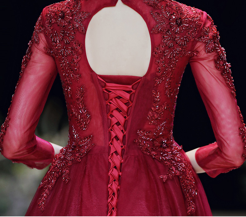 Long Sleeved Wine Red Banquet Temperament - Image 6