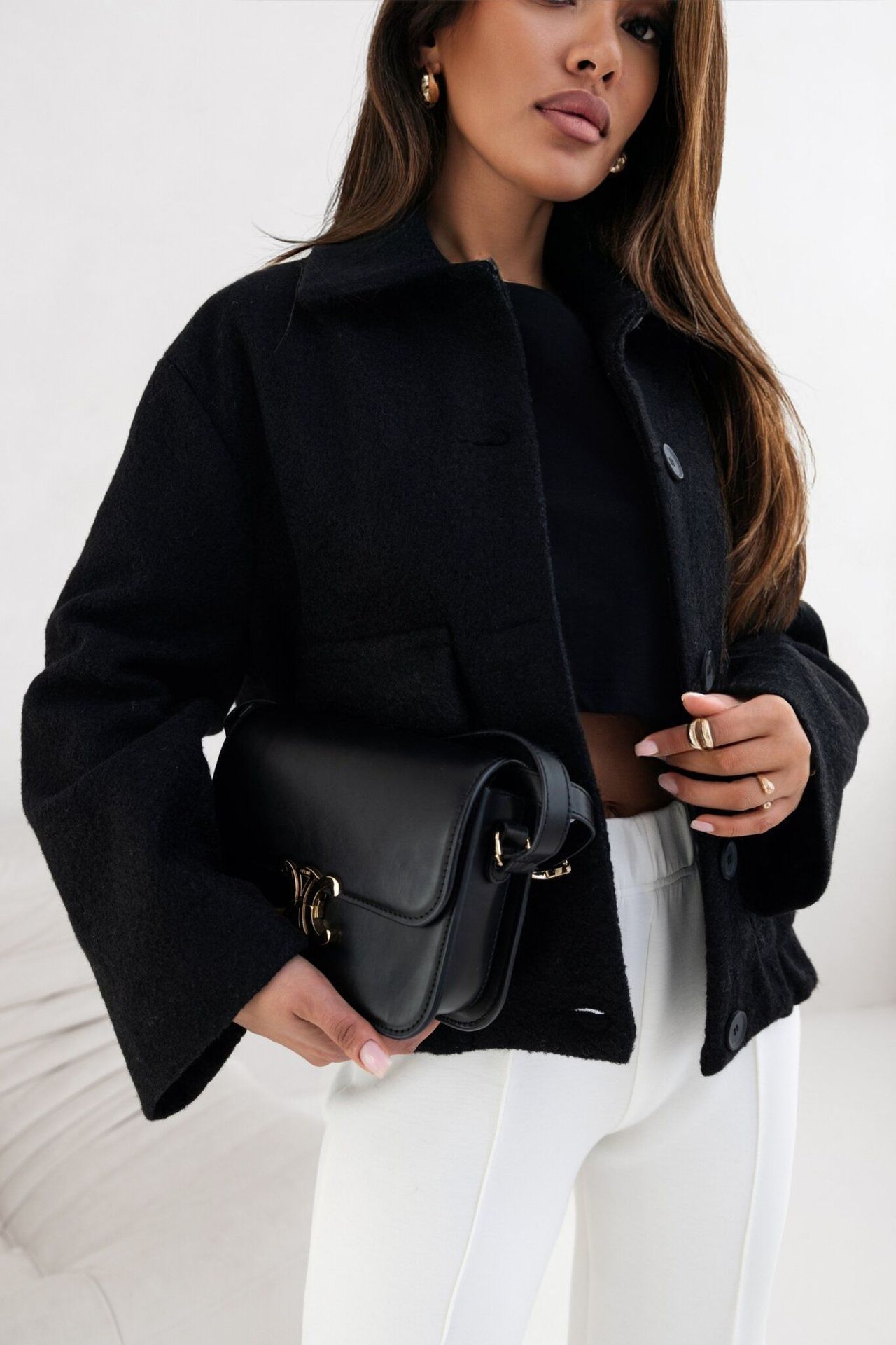 Women's Solid Color Casual Button Woolen Jacket - Image 6