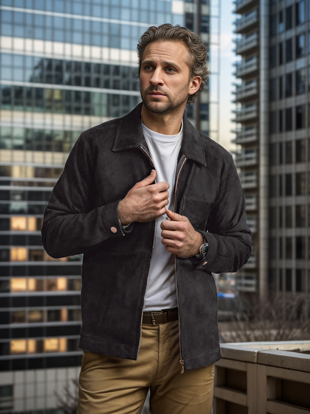 Simple Men's Suede Fabric Jacket Solid Color Fashion City - Image 10