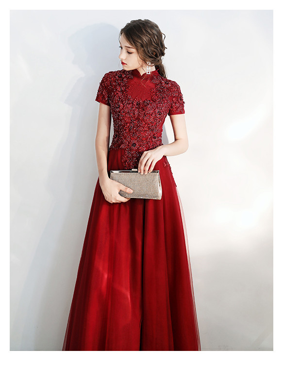 Long Sleeved Wine Red Banquet Temperament - Image 2