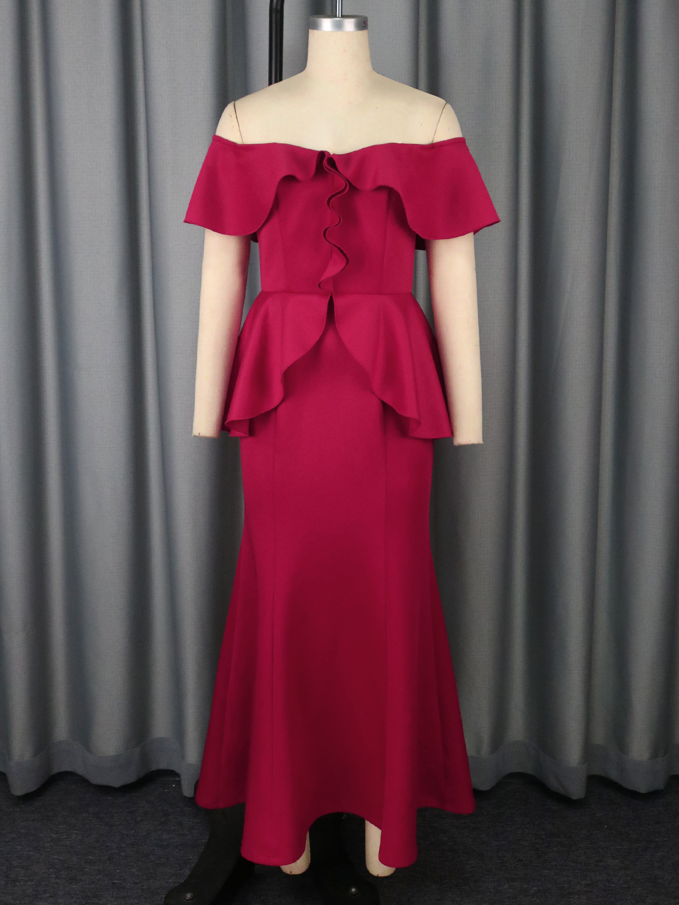 Strapless Ruffled Off-the-shoulder Dress Fishtail Dress - Image 5