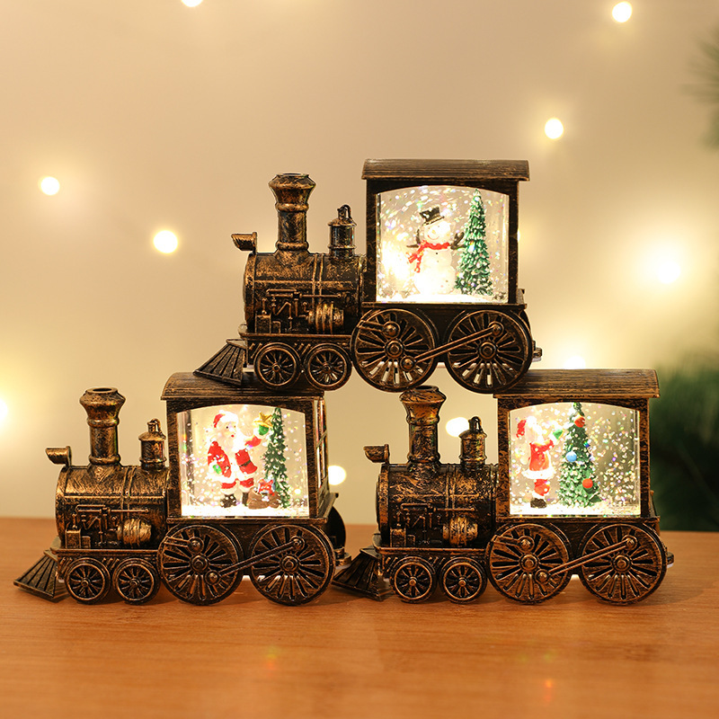 New Christmas Decoration Santa Claus Water Injection Brush Gold Train Decoration Small Night Lamp Christmas Gift - Image 2