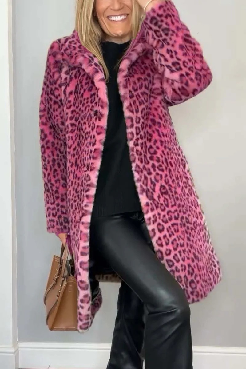 Fall Winter Leopard Print Plush Mid-length Coat - Image 10