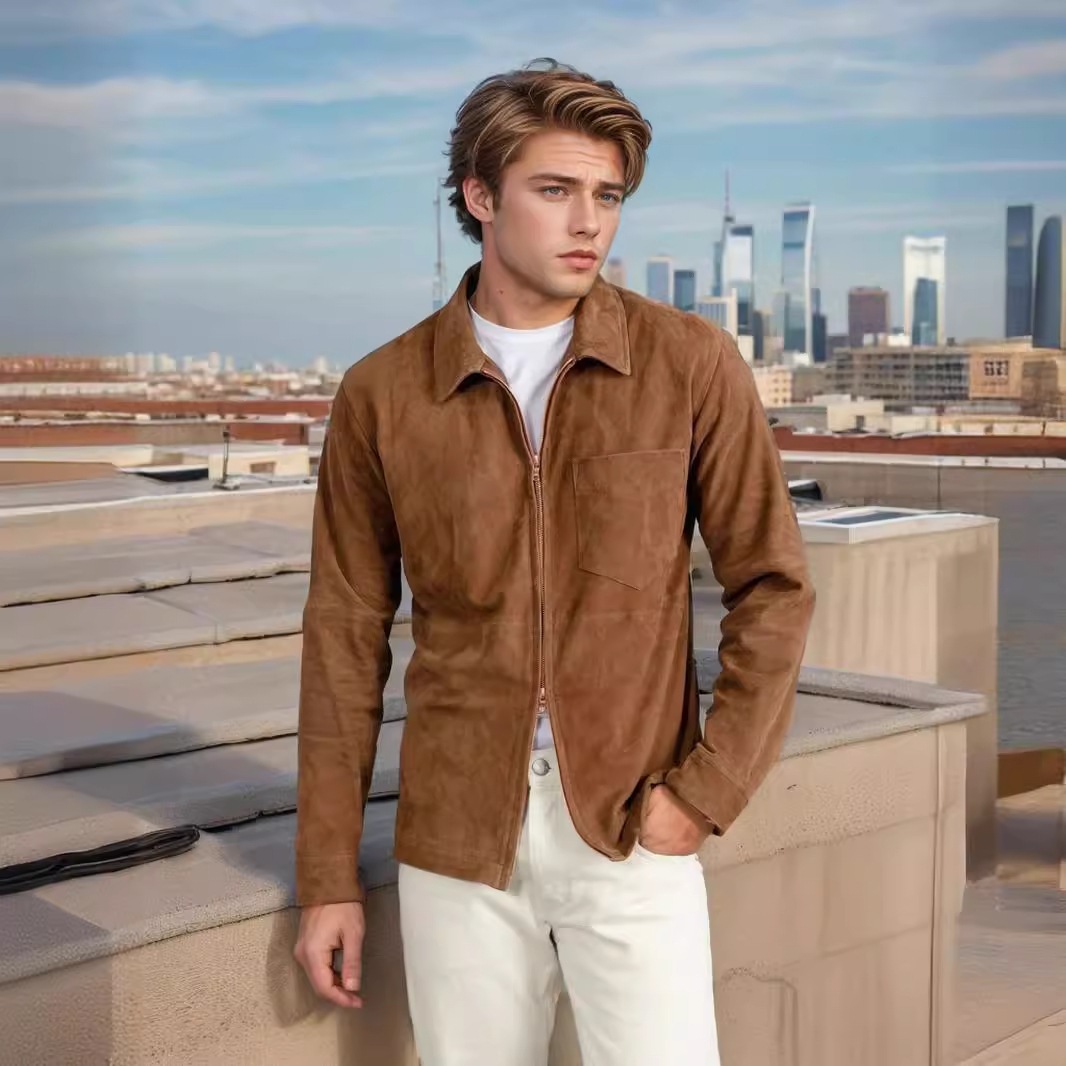 Simple Men's Suede Fabric Jacket Solid Color Fashion City - Image 9