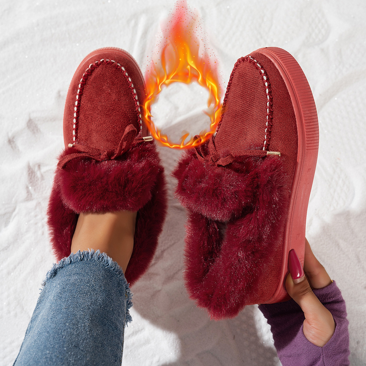 Round Head Thick Bottom Velvet Padded Plus Size Women's Snow Boots - Image 7