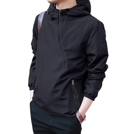 Spring Autumn Hooded Sweater Diagonal Zip Men's Jacket - Image 3