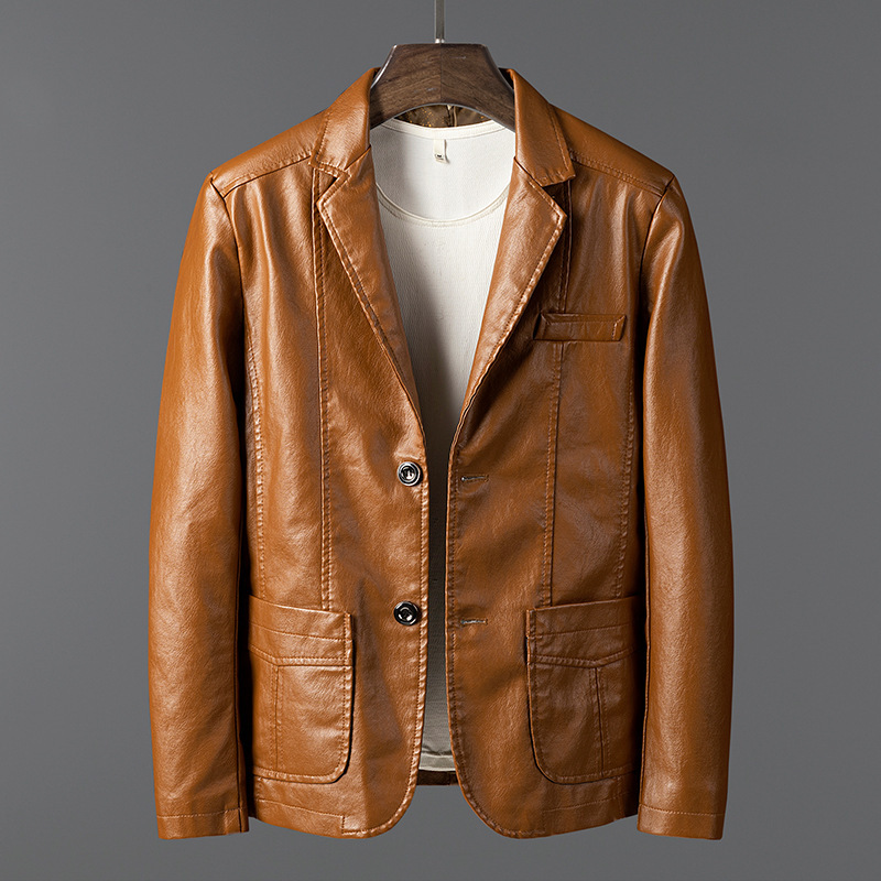Leather Men's Autumn And Winter Jacket Thin Lapel - Image 9