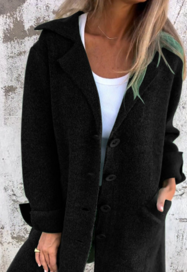 Lapel Single Breasted Cardigan With Pockets Fashion Color Solid Mid-Length Outwear Coat Womens Clothing - Image 9