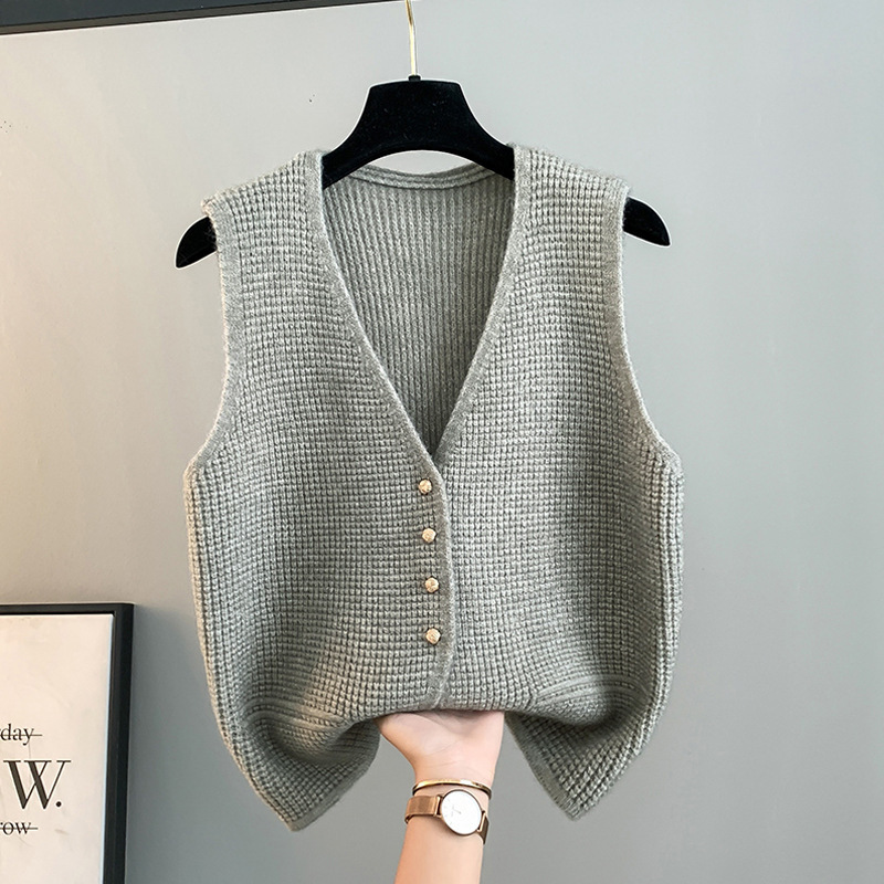 High Sense Classic Style Women's Clothing V-neck Knitted Cardigan Vest Vest Sweater - Image 8
