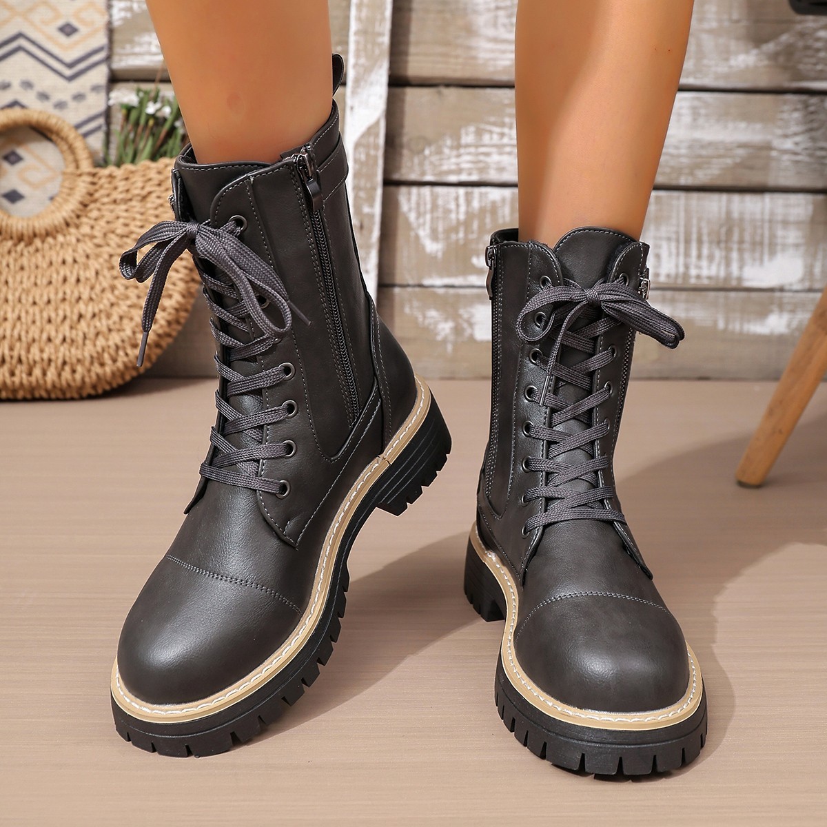 New Women's Solid Color Low Heel Middle Boots - Image 6
