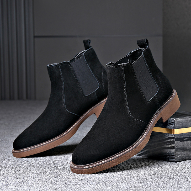 Men's Suede Leather Autumn And Winter New Fleece-lined Pointed Ankle Boots - Image 6